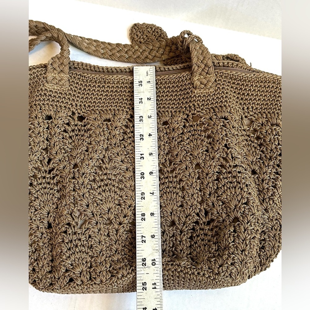 The Sak Brown/Gold Metallic Crochet Medium Boho Tote Bag Purse-Like New! - Picture 10 of 10